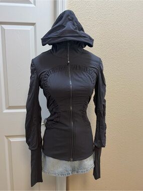 Lululemon Reversible Hooded Jacket Size 6 Gray Ruched Full Zip